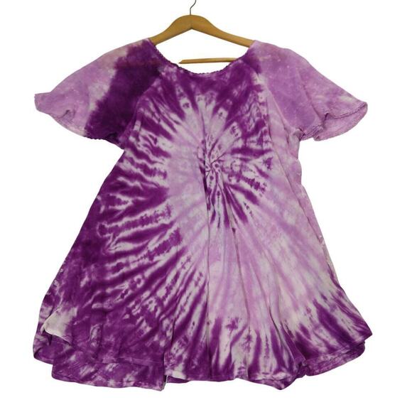 Vintage Lace Up Tunic Top One Size Whimsygoth Whimsical Purple Flutter Sleeve - Picture 8 of 9